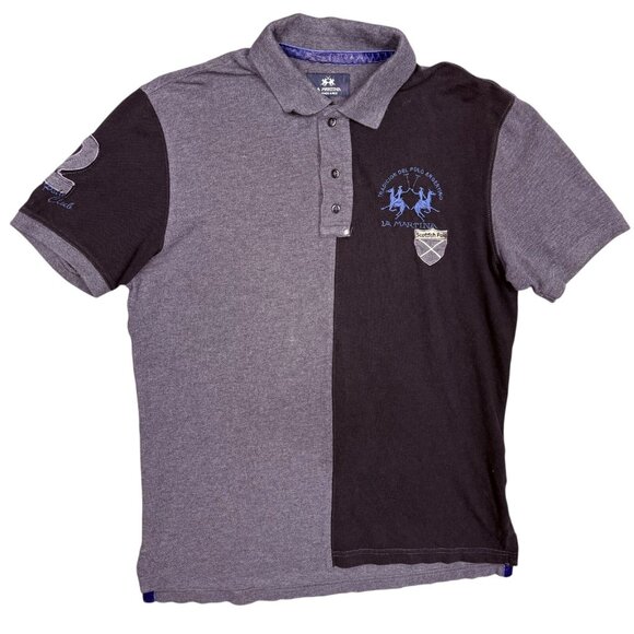 La Martina Polo Shirt Black/Grey Short Sleeve Embroidered Small - Picture 1 of 9